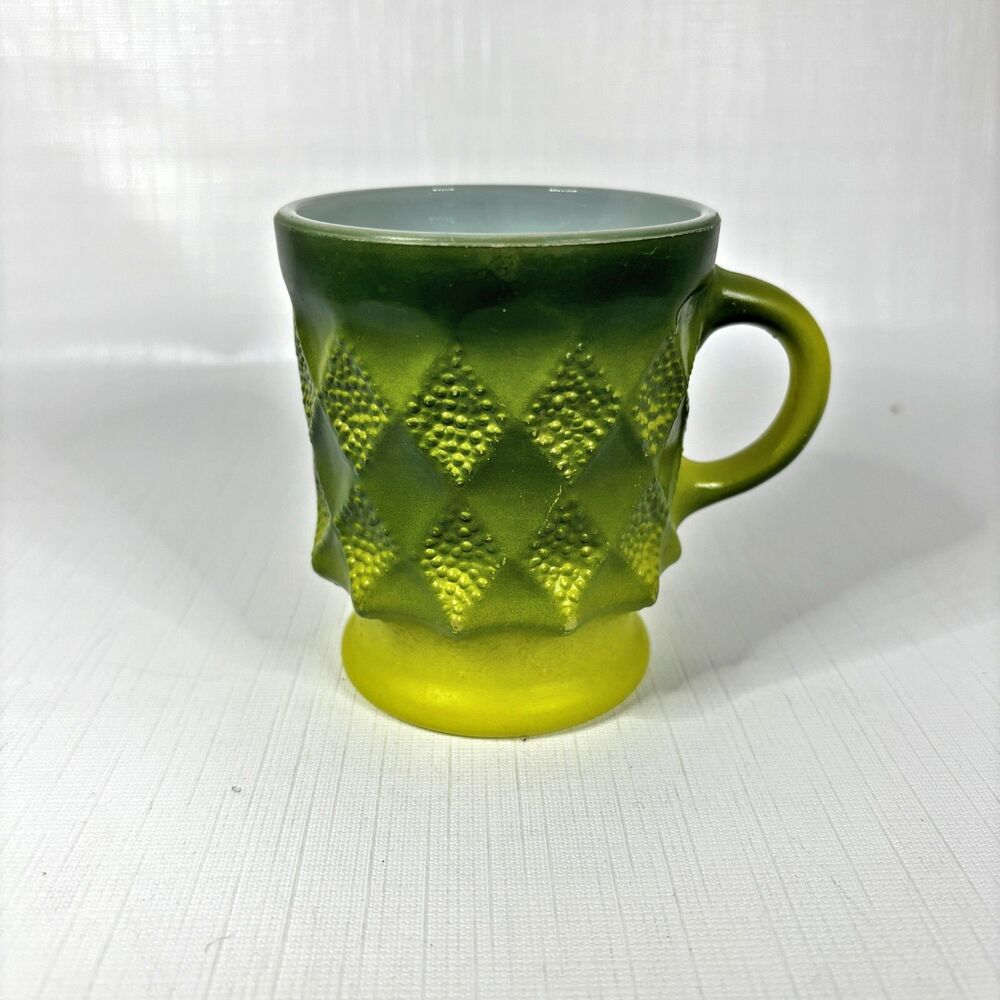 Vintage Green Kimberly Diamond Point Mug Fire King Coffee Cup Retro Made USA